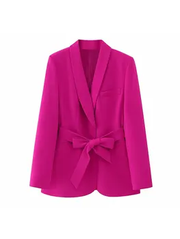 TRAF TRAF 2023, осенне-весенний блейзер розового цвета, женский пояс, тонкое высококачественное пальто, топ, женская верхняя одежда