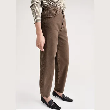 Totem-Женские хлопчатобумажные джинсы прямого силуэта, широкие джинсовые брюки с высокой талией, повседневная женская одежда для хай-стрит, брюки-карго