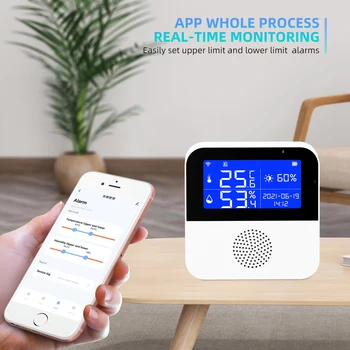 Tuya WiFi Датчик Температуры Влажности Умный Домашний Термометр Сигнализация С Экранным Дисплеем Поддержка Alexa Google Home Smart Life
