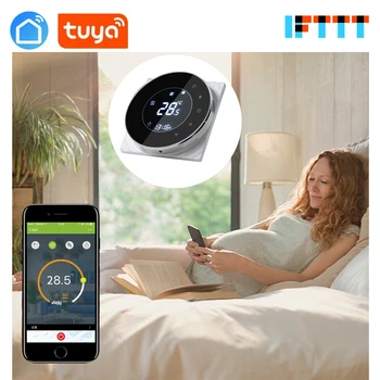 Tuya app термостат водяного теплого пола для теплого пола с круглым сенсорным экраном регулятор комнатной температуры
