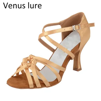 Venus Lure Высококачественные летние босоножки из атласа цвета шампанского 7,5 см