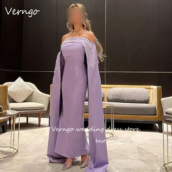 Verngo Элегантные вечерние платья с вышивкой с открытыми плечами, Саудовские арабские женщины, платья для выпускного вечера с длинными рукавами-накидками, официальная вечеринка