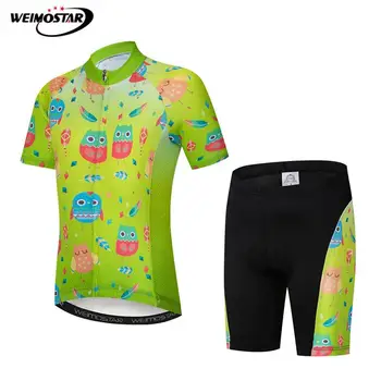 Weimostar Комплект вело-джерси с героями мультфильмов, детская Летняя велосипедная одежда с коротким рукавом для мальчиков и девочек, трикотажный костюм для шоссейного велосипеда MTB,