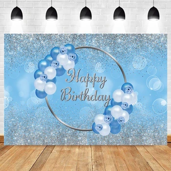 Yeele Blue Balloon Серебристый блестящий фон для вечеринки по случаю Дня рождения ребенка Виниловый фон для фотосъемки Фотофон Плакат Баннер Фотосессия