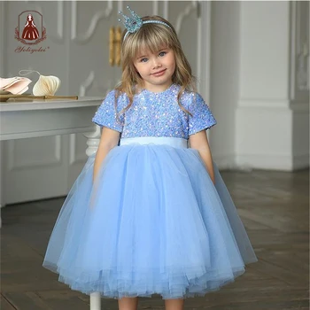 Yoliyolei/ зимнее детское платье с пайетками для девочек 5-9 лет, детское платье принцессы для девочек, одежда для вечеринки в честь Дня рождения, теплый подарок на Новый год