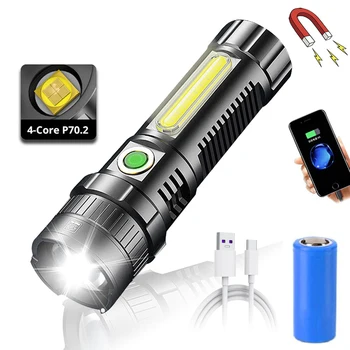 ZK20 Мощный светодиодный фонарик XHP70.2, перезаряжаемый через USB COB, Водонепроницаемый фонарь с зумом и дисплеем питания, супер яркий