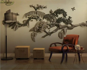 beibehang Пользовательские обои 3d фреска Европейская креативная 3D стерео рельефная стена с тропическими растениями цветами и птицами на заднем плане
