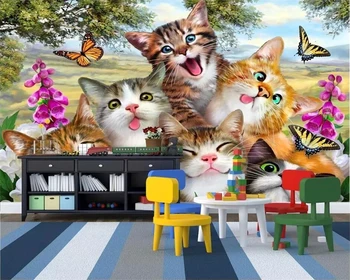 beibehang Пользовательские фотообои 3D фреска обои милый мультфильм трава кошка автопортрет как детская комната фон фреска