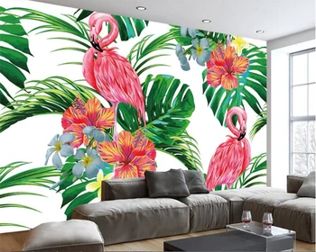 beibehang Современные минималистичные модные 3D обои в скандинавском стиле с ручной росписью пальмовых листьев и фламинго фреска обои для стен 3 d behang