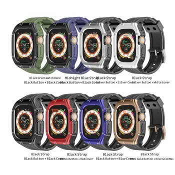 uhgbsd Силиконовый ремешок + чехол для ПК для Apple Watch Ultra 49mm Barrel TPU Ремешок Спортивные уличные Iwatch 8 Новинка