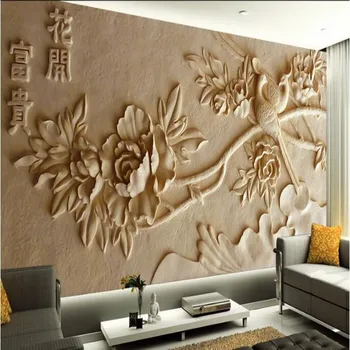 wellyu Изготовленная на заказ крупномасштабная фреска с рельефным тиснением Пионовая фреска на фоне телевизора обои для стен papel de parede para quarto