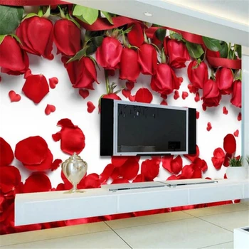 wellyu Красивая романтическая любовь лепестки красной розы ТВ фон стены пользовательские большие настенные обои papel de parede
