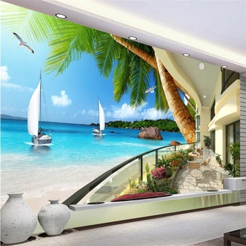 wellyu обои для стен 3d Обои на заказ Гавайи Курортный отель Терраса за пределами моря вид на кокосовый орех ТВ фоновая стена