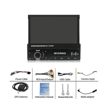 Автомобильная стереосистема с сенсорным экраном Single Din и Carplay, 7-дюймовое моторизованное откидывающееся головное устройство, аудиоприемник Mirror Link FM / AM USB
