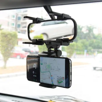 Автомобильное зеркало заднего вида на 360 °, держатель телефона для автомобильного крепления, поддержка телефона и GPS-держателя, Вращающаяся Регулируемая Телескопическая подставка для телефона