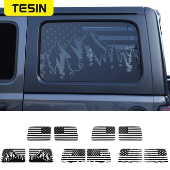 Автомобильные Наклейки TESIN Для Jeep Wrangler JL 4 Двери Заднего Стекла Автомобиля Украшение Флагом США Наклейка Для Jeep Wrangler JL 2018 2019-2022