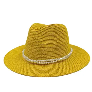 Аксессуары с жемчугом, летняя женская мужская шляпа, соломенная шляпа, джазовая кепка, зонт для отдыха на открытом воздухе, Женская панама Оптом