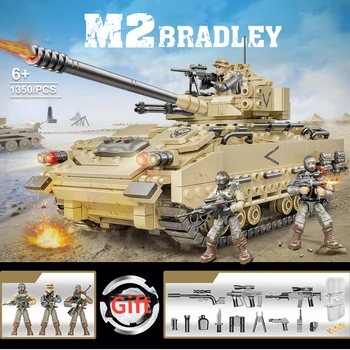 Армейские фигурки в масштабе 1350шт Mega Block Ww2 M2 Bradley Tank Building Brick Toy для мальчиков в подарок