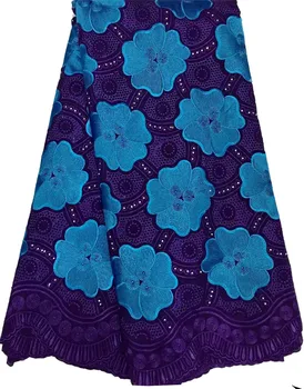 Африканская Сухая кружевная ткань 2023 Высококачественная Вышивка Нигерийское Швейцарское Вуалевое кружево Хлопчатобумажные ткани Для женского платья YLL2963 Фиолетовый