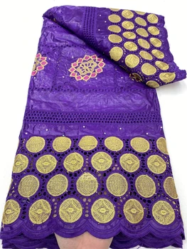 Африканская фиолетовая кружевная ткань Bazin с камнями 2023, высококачественная ткань с восковым принтом, хлопок, мягкий Нигерийский воск для вышивки для платья