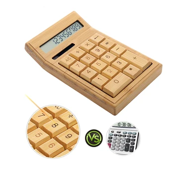 Бамбуковый электронный счетчик калькуляторов Стандартная функция 12 цифр с двойным питанием от солнечной батареи для домашнего офиса, школьного калькулятора