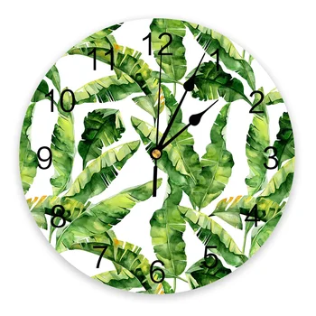 Банан Листья Тропического Растения ПВХ Настенные Часы Современный Дизайн Украшения Гостиной Настенные Часы Home Decore Настенные Цифровые Часы
