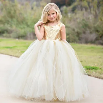 Белый тюль, галстук-бабочка с золотыми блестками, пояс, свадебное платье с открытой спиной для девочки в цветочек, милое детское бальное платье в цветочек для причастия