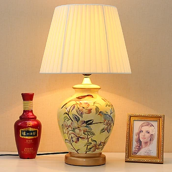 Бесплатная доставка Американский Ретро Новый Китайский Птица и цветок Керамическая настольная лампа Прикроватная лампа для спальни Прикроватная лампа для гостиной