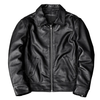 Бесплатная доставка, новая черная куртка из воловьей кожи, мужское пальто из натуральной кожи, папина кожаная куртка, Весенняя и осенняя одежда, Размер S-5XL