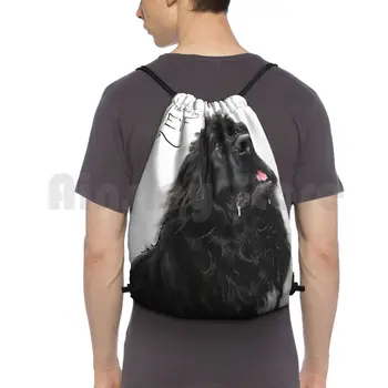 Благородный рюкзак для собак Ньюфаундленд, сумки на шнурках, спортивная сумка, водонепроницаемый портрет собаки Ньюфаундленда, цифровой рисунок