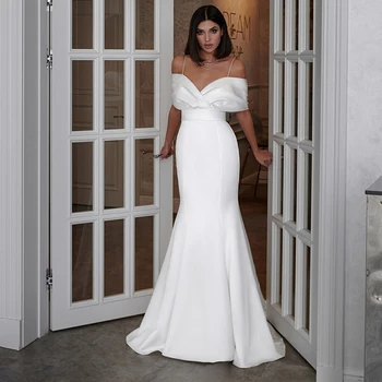 Более простое свадебное платье Русалки с открытыми плечами и шлейфом, сшитое по индивидуальным размерам на тонких бретельках, Элегантное платье Robe De Mariee 2023 г.