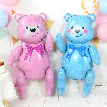 Большой 3D Стоящий Медведь Фольгированные Воздушные Шары Сборка Мальчик Девочка Розовый Синий Медвежонок Воздушные Шары День Рождения Украшения Подарки Поставки