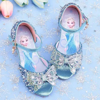 Босоножки для девочек Disney Frozen 2, обувь для косплея принцессы Эльзы, хрустальные туфли для девочек-подростков, Детская обувь для подиума на высоких каблуках.