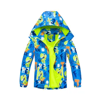 Брендовый Водонепроницаемый съемный капюшон Для маленьких мальчиков с алфавитом Динозавра, куртки на флисовой подкладке на молнии, детское пальто, топы для детей от 3 до 12 лет