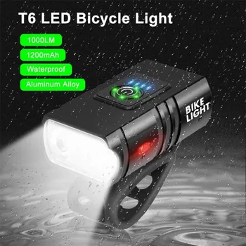 Велосипедный фонарь T6 емкостью 1000 мАч, велосипедная фара, светодиодный USB Перезаряжаемый велосипедный фонарик, алюминиевый сплав, велосипедный дальний свет, Велосипедная деталь из алюминиевого сплава