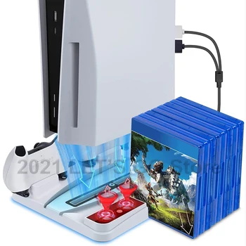 Вертикальная подставка PS5 UHD & DE Охлаждающий вентилятор, 2 контроллера, зарядное устройство, док-станция, 8 Мест для хранения игр, аксессуары для консоли Playstation 5.