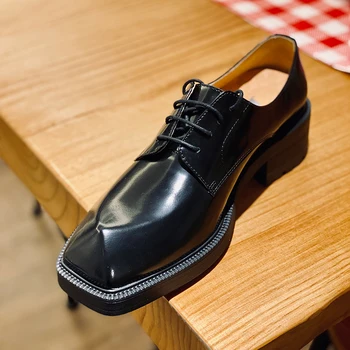 Весенне-летний новый стиль, простая профилированная подошва, вечерние кожаные туфли на шнуровке из воловьей кожи на большом высоком каблуке, банкетная универсальная мужская обувь