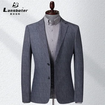 Весенне-осенний тонкий мужской повседневный пиджак Lansboter серого цвета в полоску, Корейская версия, приталенный маленький пиджак