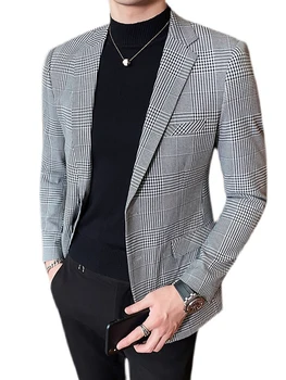 Весенний Новый мужской пиджак 2022, Клетчатый однобортный приталенный костюм, деловой профессиональный строгий пиджак, простой и удобный