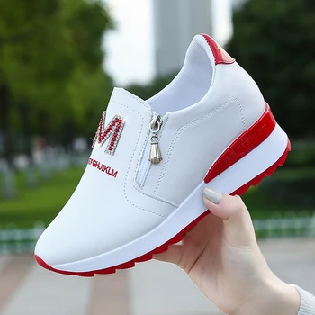 Весенняя Женская Обувь 2021 года, женские Новые Дизайнерские модные белые Кроссовки на платформе и танкетке, Женская вулканизированная обувь, Tenis Feminino ENA799
