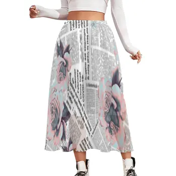 Винтажная газетная юбка с цветочным принтом, Винтажные юбки в стиле бохо с высокой талией, юбка-трапеция в стиле харадзюку на заказ, большой размер