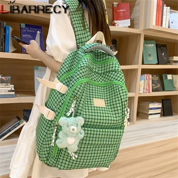 Вместительный однотонный женский рюкзак в клетку, модные качественные холщовые женские студенческие сумки, новый женский рюкзак для путешествий, основной мешок