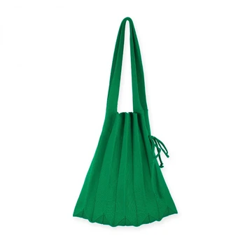 Вязаные плиссированные сумки, сумки для покупок с завязками в стиле пэчворк, повседневная сумка через плечо для девочек, Корейская Японская шикарная маленькая сумочка