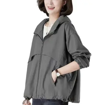 Демисезонная женская куртка 2023, Новая Корейская Повседневная ветровка с капюшоном и длинным рукавом, Универсальная Женская базовая куртка, верхняя одежда