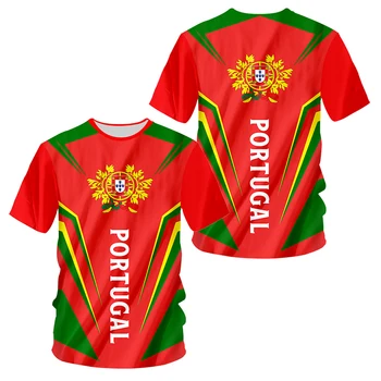Детская футболка с 3D принтом флага Португалии и национального герба, летняя модная повседневная футболка, нейтральная футболка с круглым вырезом.