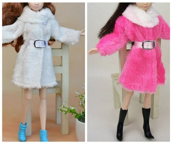 Детские игрушки, аксессуары для кукол, Зимняя теплая одежда, Розовая шуба, мини-одежда для кукол Барби, одежда для меховых кукол с поясом на талии