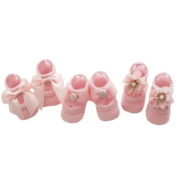 Детские носки Кружевные Носки для новорожденных Девочек С цветочным бантом, Милые Короткие Носки для малышей, Летние нескользящие носки, 3 пары/лот