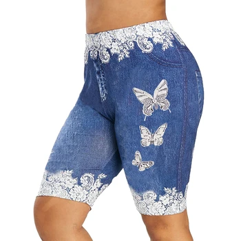 Джинсовые шорты больших размеров, женские кружевные облегающие шорты с принтом бабочки в стиле пэчворк, эластичные обтягивающие джинсовые шорты для женщин, короткие женские шорты