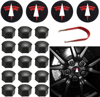 Для Tesla Model 3 S X Комплект колпачков для колес, 4 центральных колпачка ступицы + крышка с 20 выступами-гайками