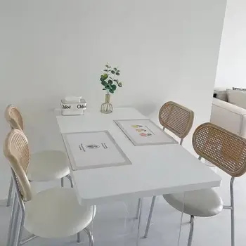 Домашний обеденный стул из ротанга во французском кремовом стиле, итальянский Легкий Роскошный обеденный стул для пожилых людей, простой обеденный стул Wabby, Белый Круглый стул